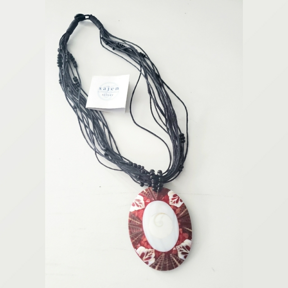 Sajen Black Beaded Necklace w/ Large Pendant